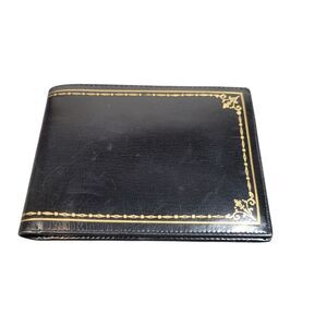 Vtg Leather School Italy Black Leather Gold Design Men's Bifold Wallet Rare